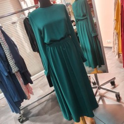 Düğmeli Yeşil Ayrobin Elbise